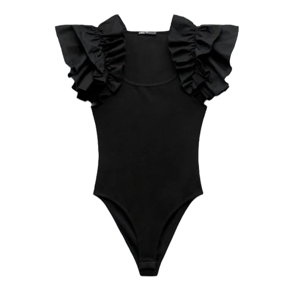 New Zara Ruffle Ribbed Bodysuit, size M